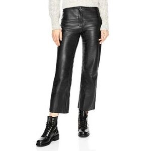 Sandro Paris Black Poesie Lamb Leather Flared Leg Crop Pants Women's US 2 capri